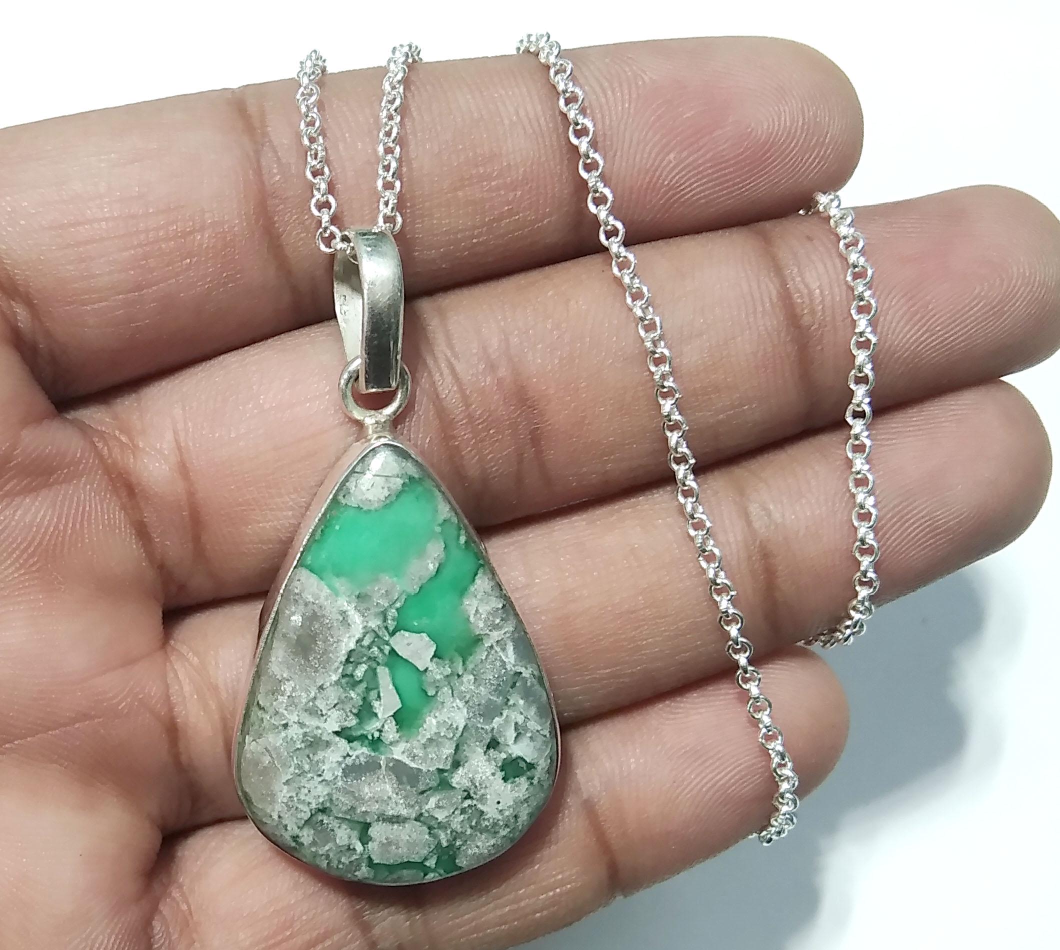 Variscite Stone Jewelry, 925 Sterling Silver Pendant Chain Necklace, Beautiful Design Nice Color Variscite Stone Pendant, Gift For Her
